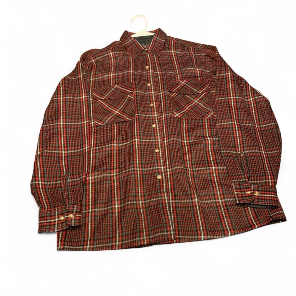 Vintage Men's Red Plaid Long-Sleeve Button Shirt